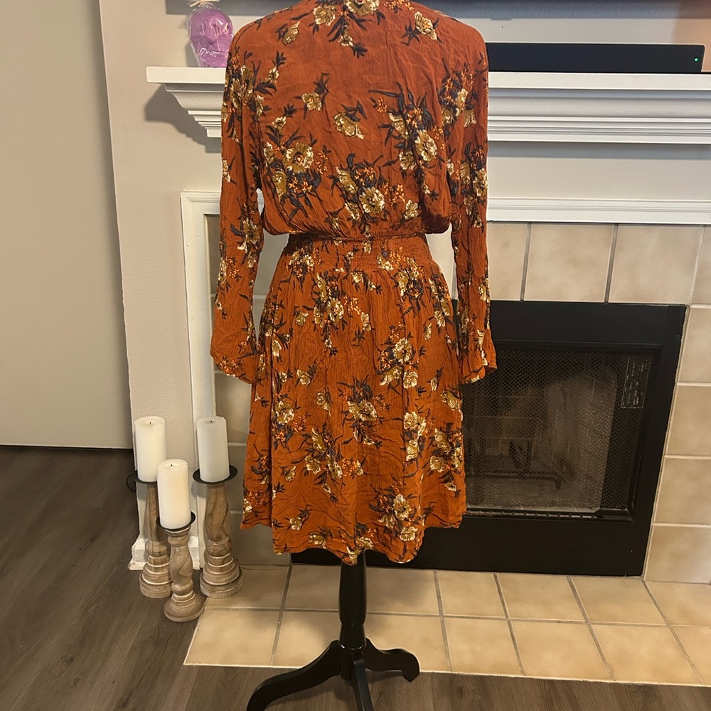 Spring Dress Rust Floral Long Sleeve Dress - Picture 4 of 5